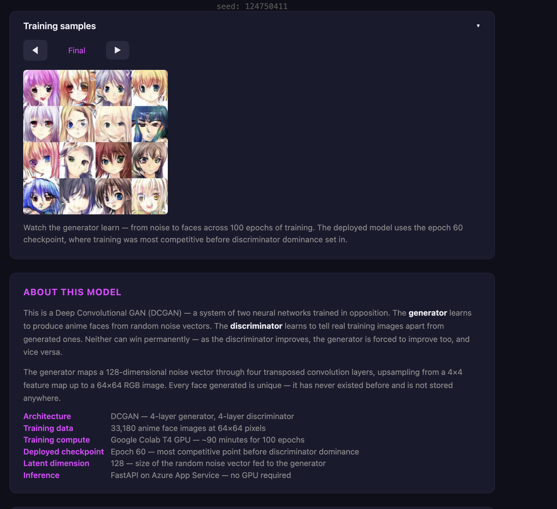 Anime Face GAN — DCGAN on 63,000 Training Images screenshot 3
