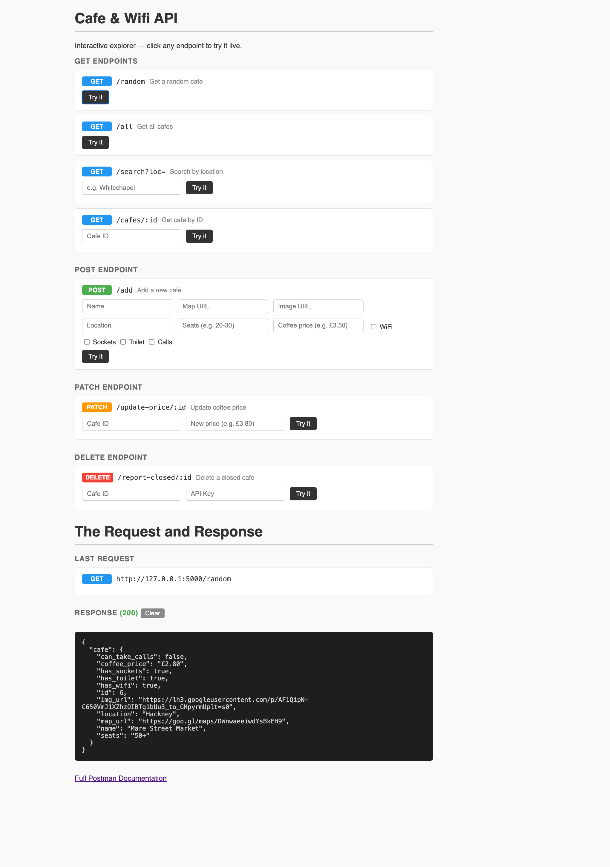 REST API — Cafe & Wifi screenshot 3