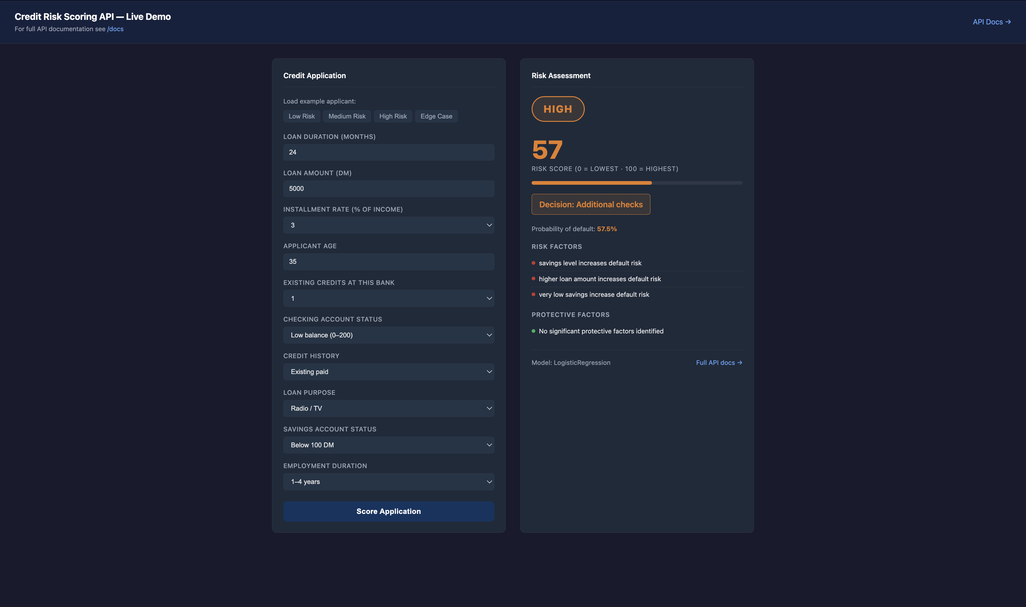 Credit Risk Scoring API screenshot 3