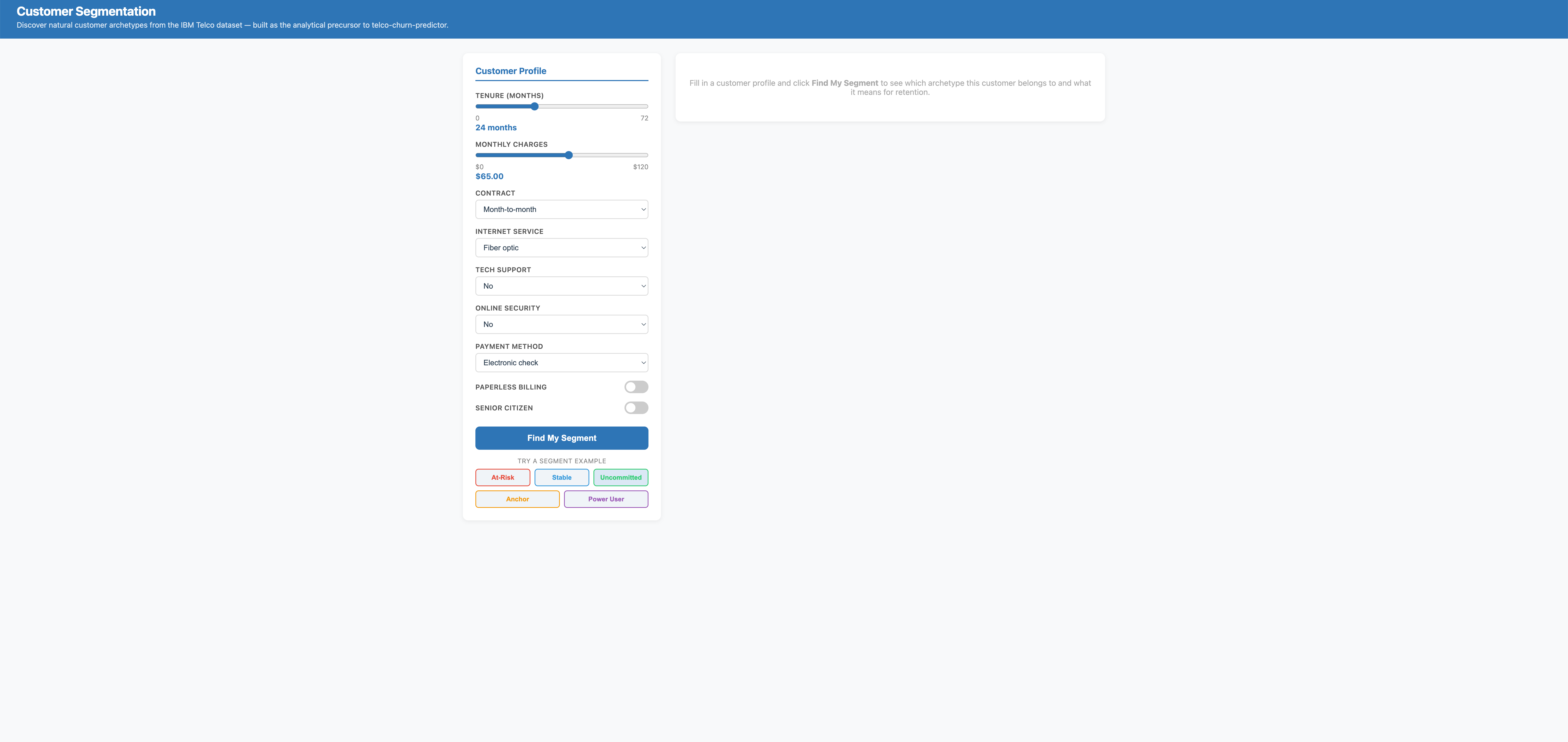 Customer Segmentation — Telco Archetypes screenshot 1