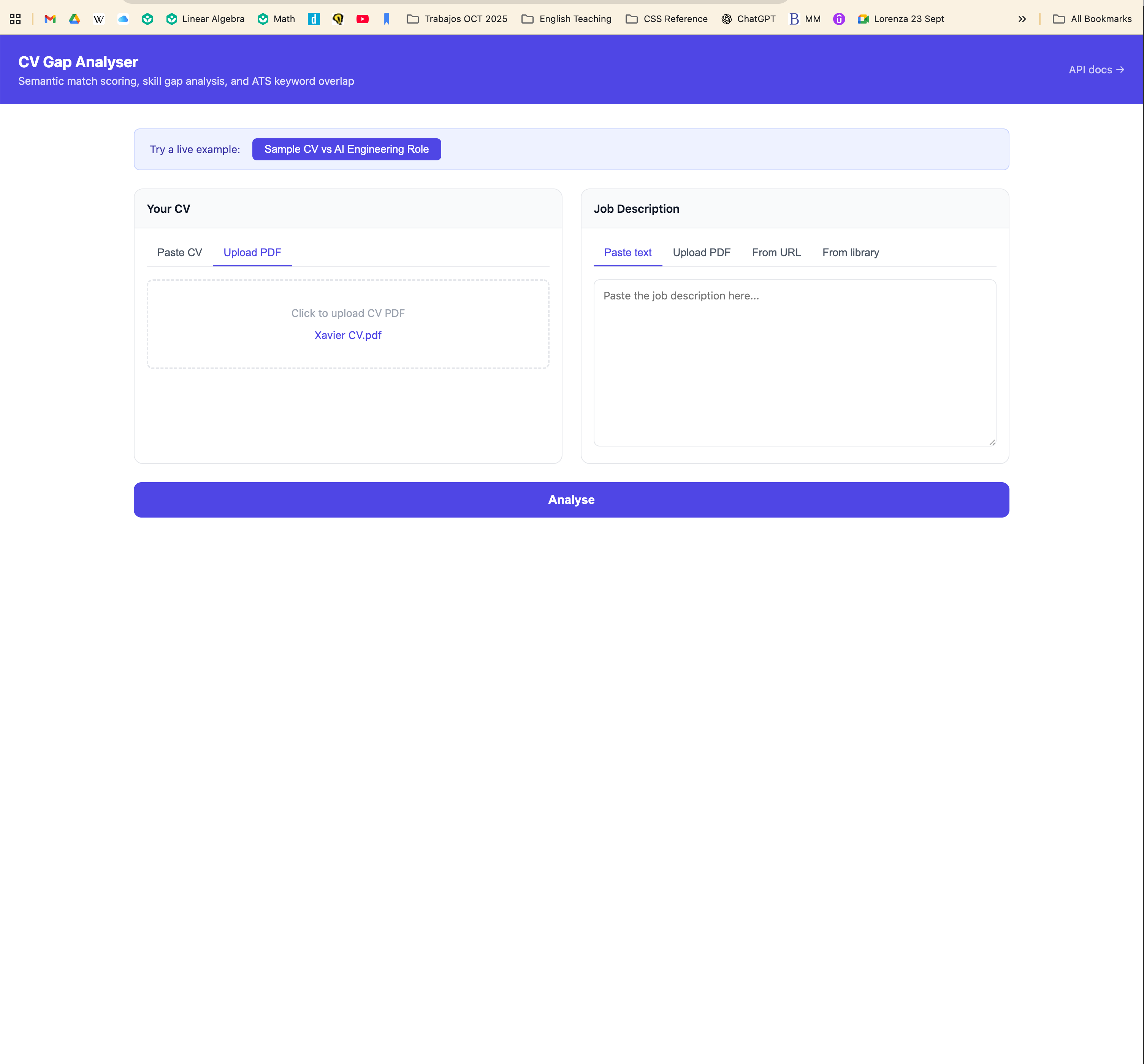 CV Gap Analyser — Semantic Job Matching with HuggingFace and Pinecone screenshot 1