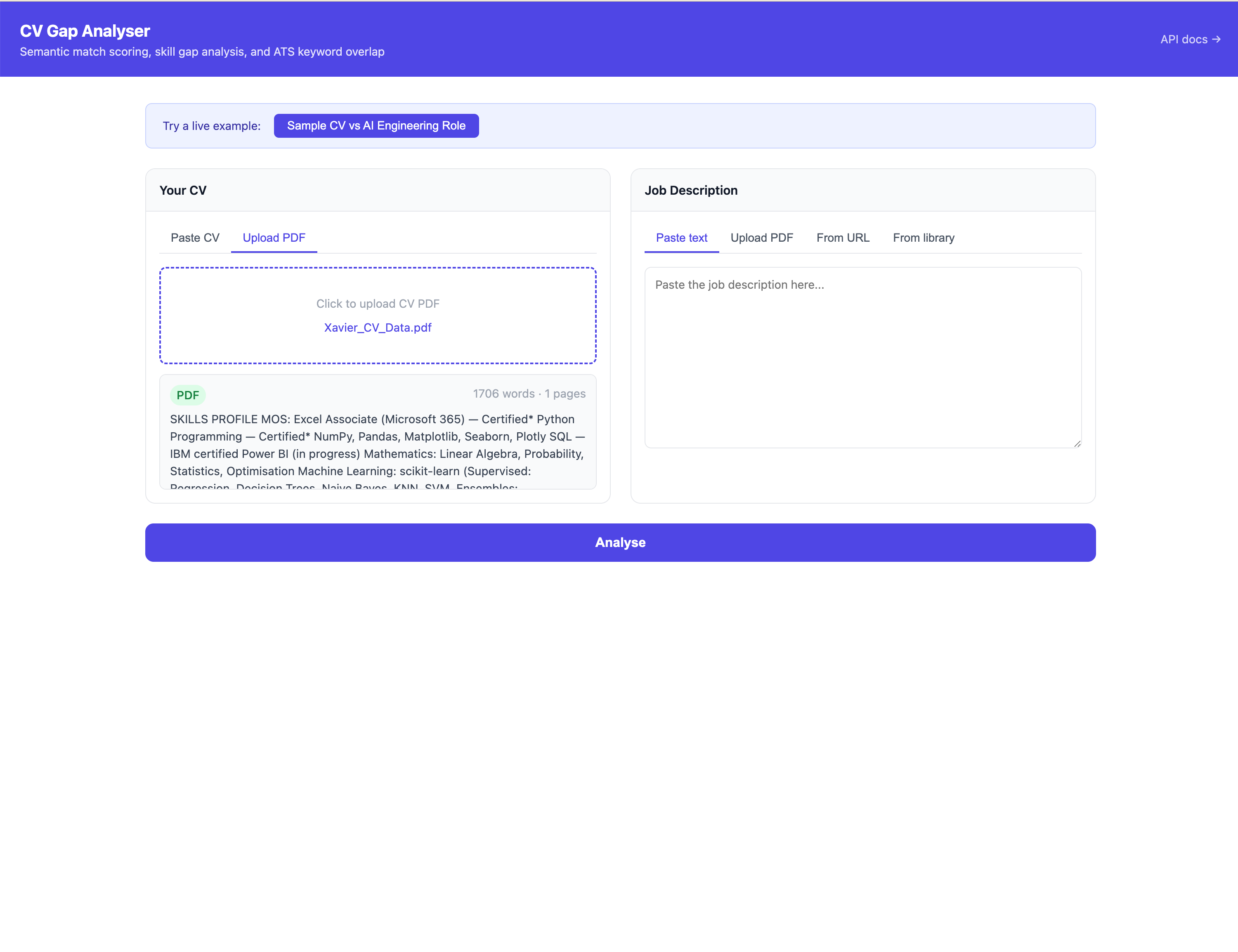CV Gap Analyser — Semantic Job Matching with HuggingFace and Pinecone screenshot 3