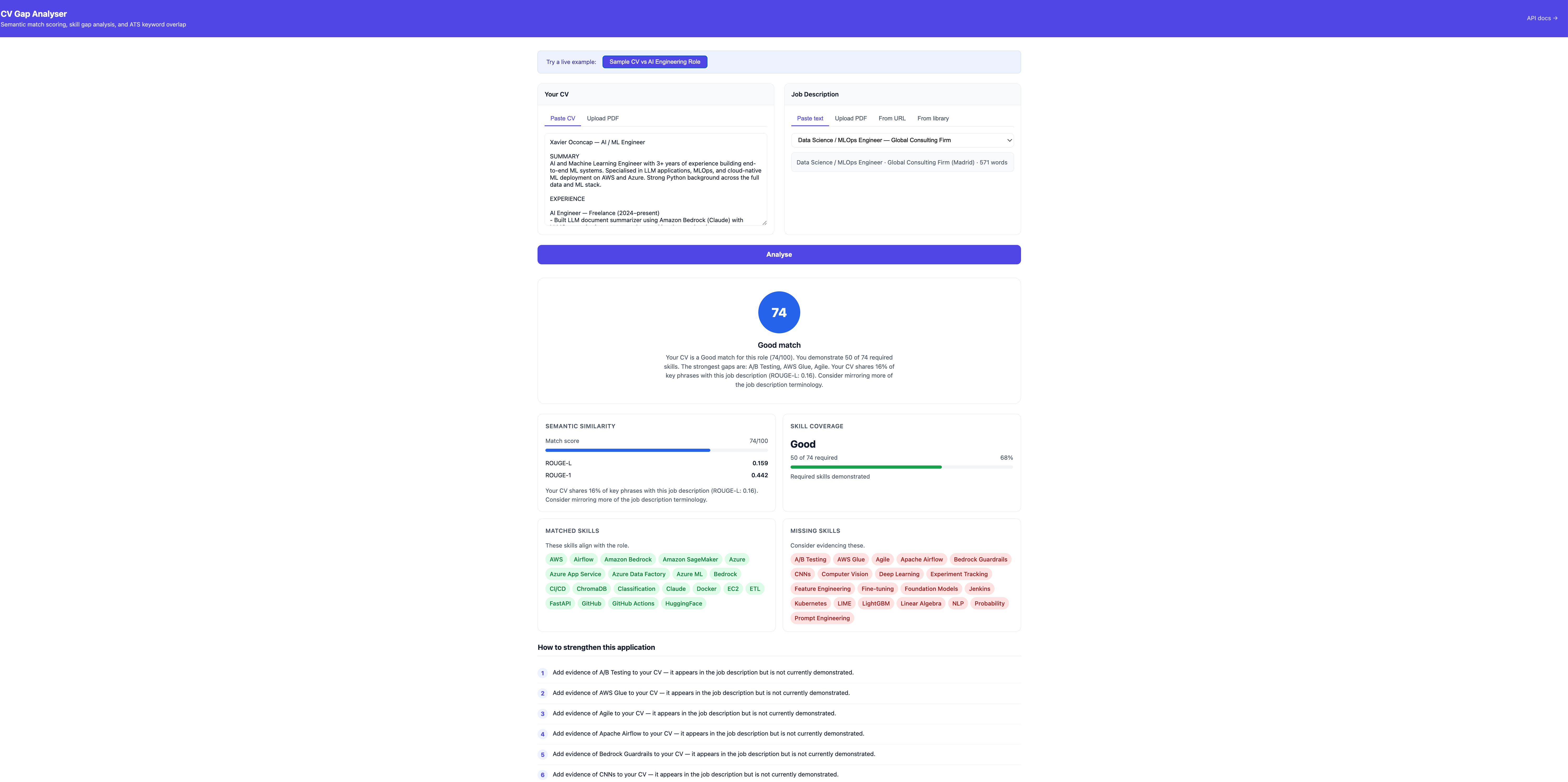 CV Gap Analyser — Semantic Job Matching with HuggingFace and Pinecone screenshot 6