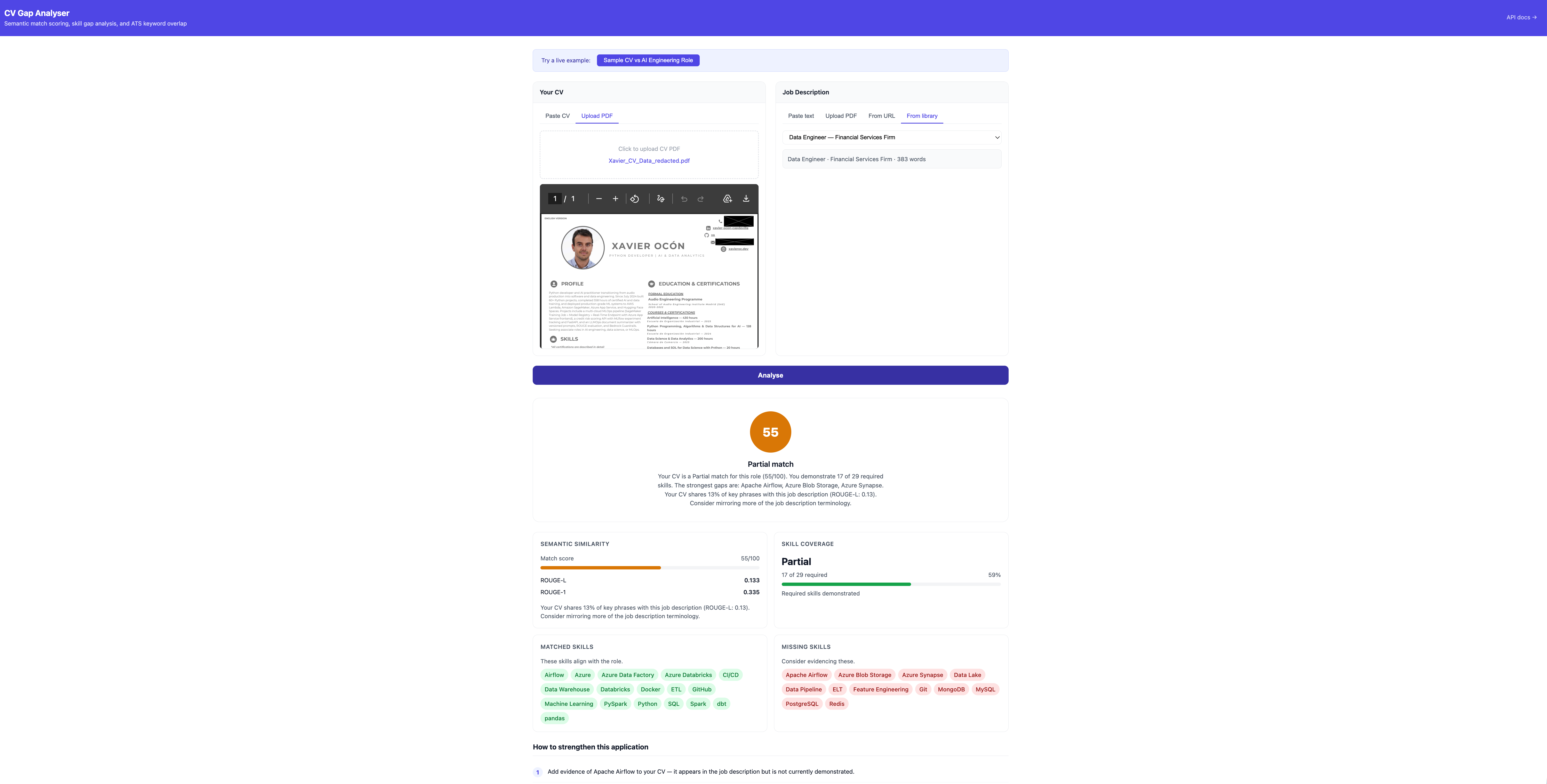 CV Gap Analyser — Semantic Job Matching with HuggingFace and Pinecone screenshot 7