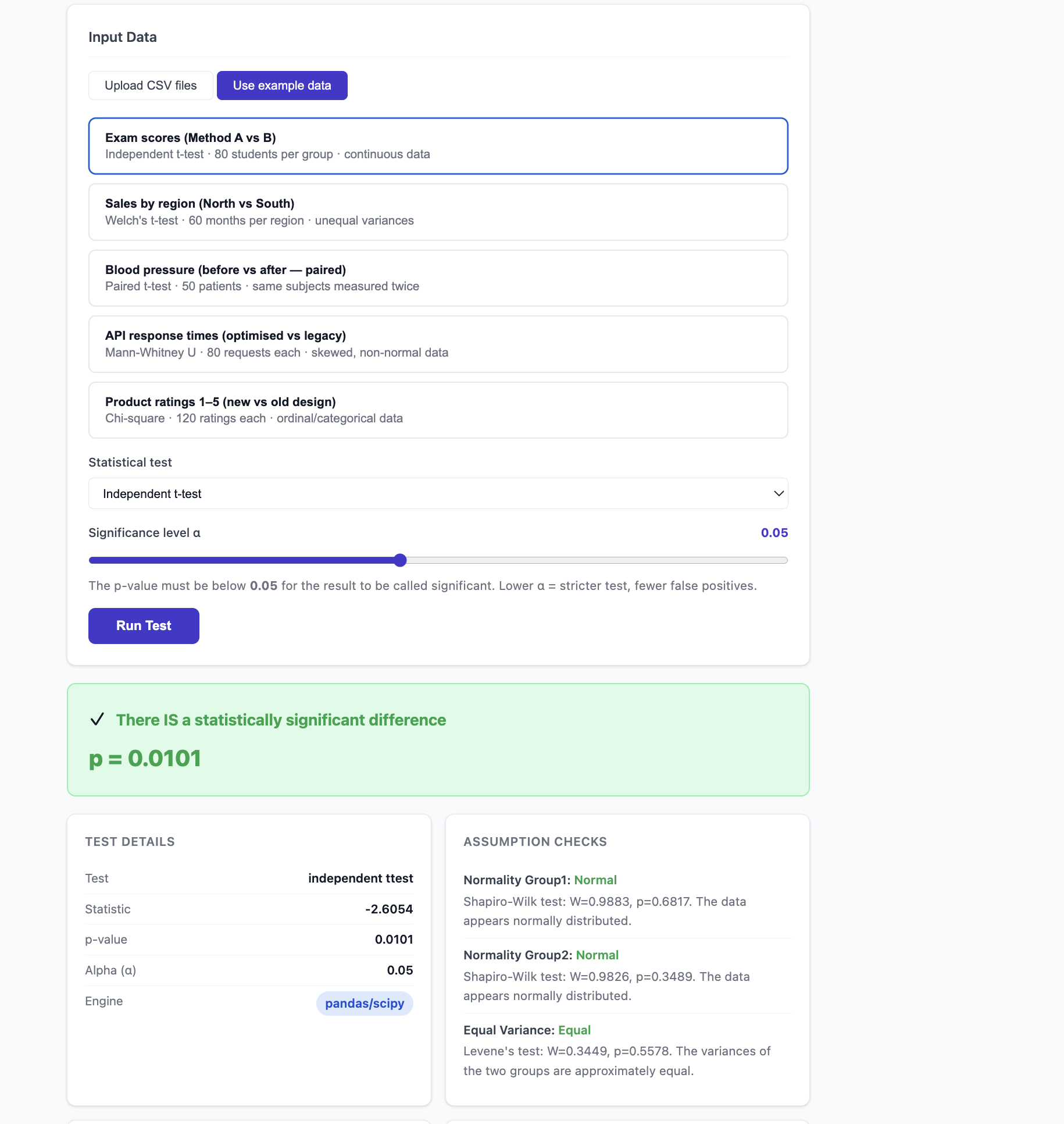 Hypothesis Testing Explorer — scipy and PySpark screenshot 4