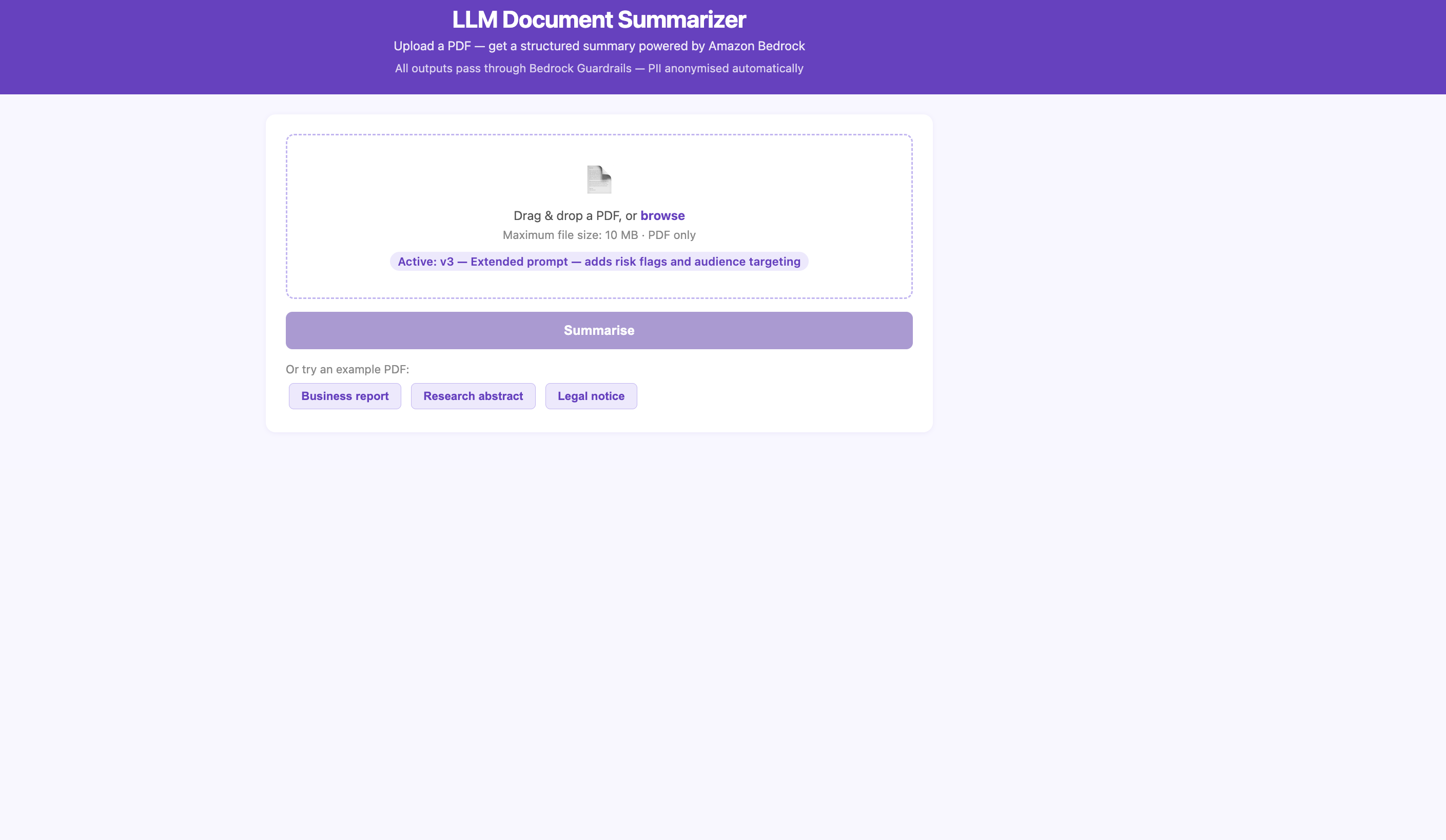 LLM Document Summarizer — LLMOps with Amazon Bedrock screenshot 1