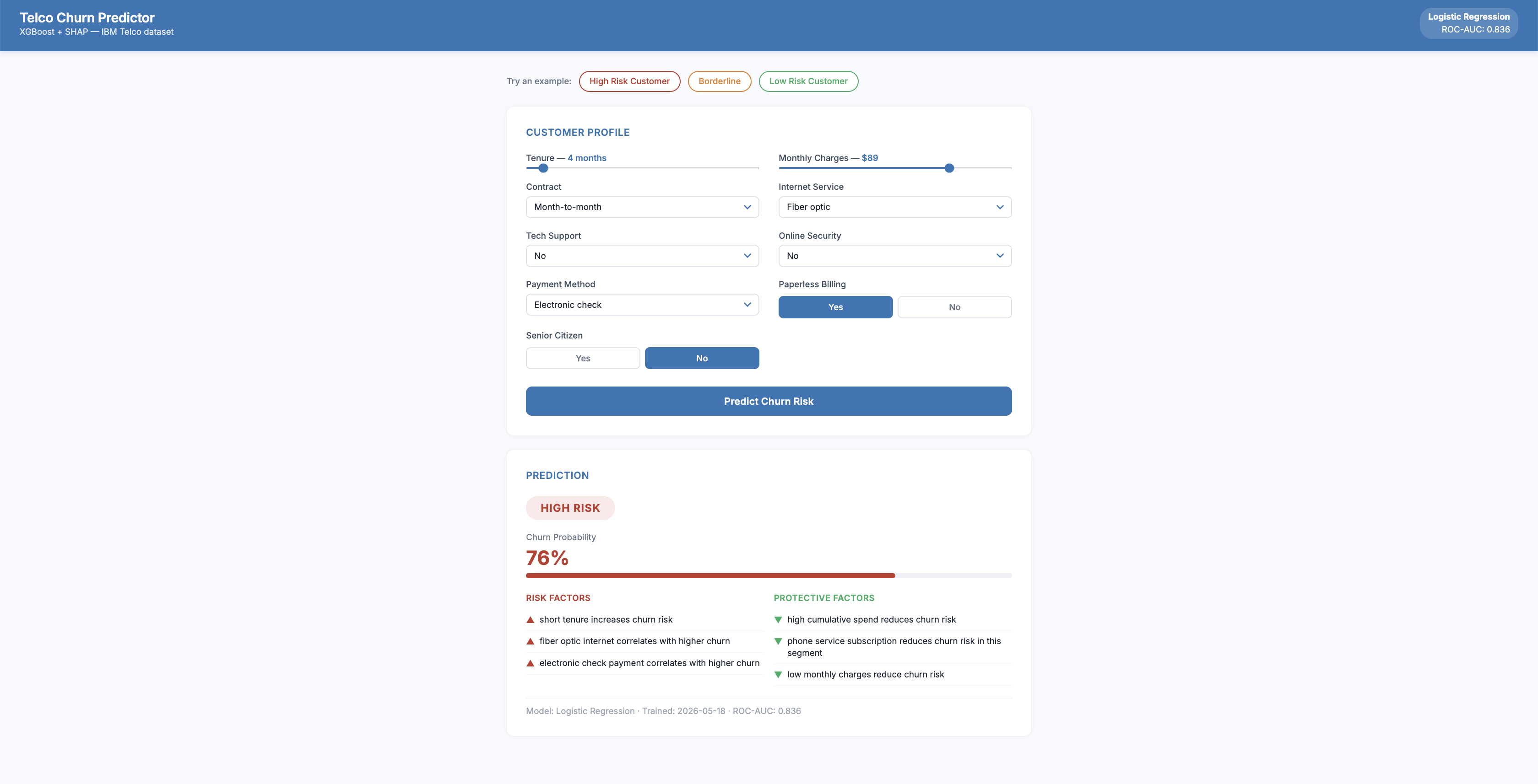 Telco Customer Churn Predictor screenshot 1
