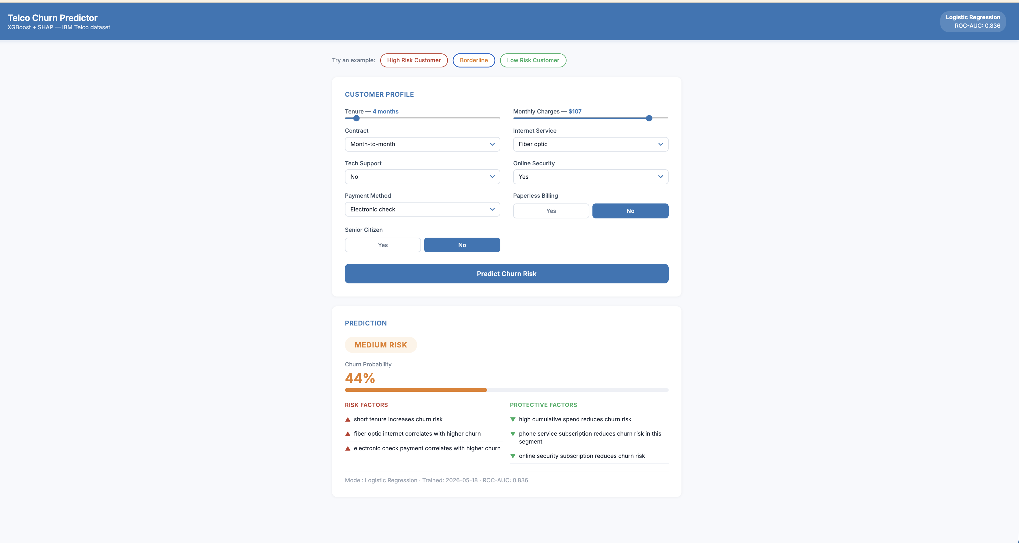 Telco Customer Churn Predictor screenshot 2