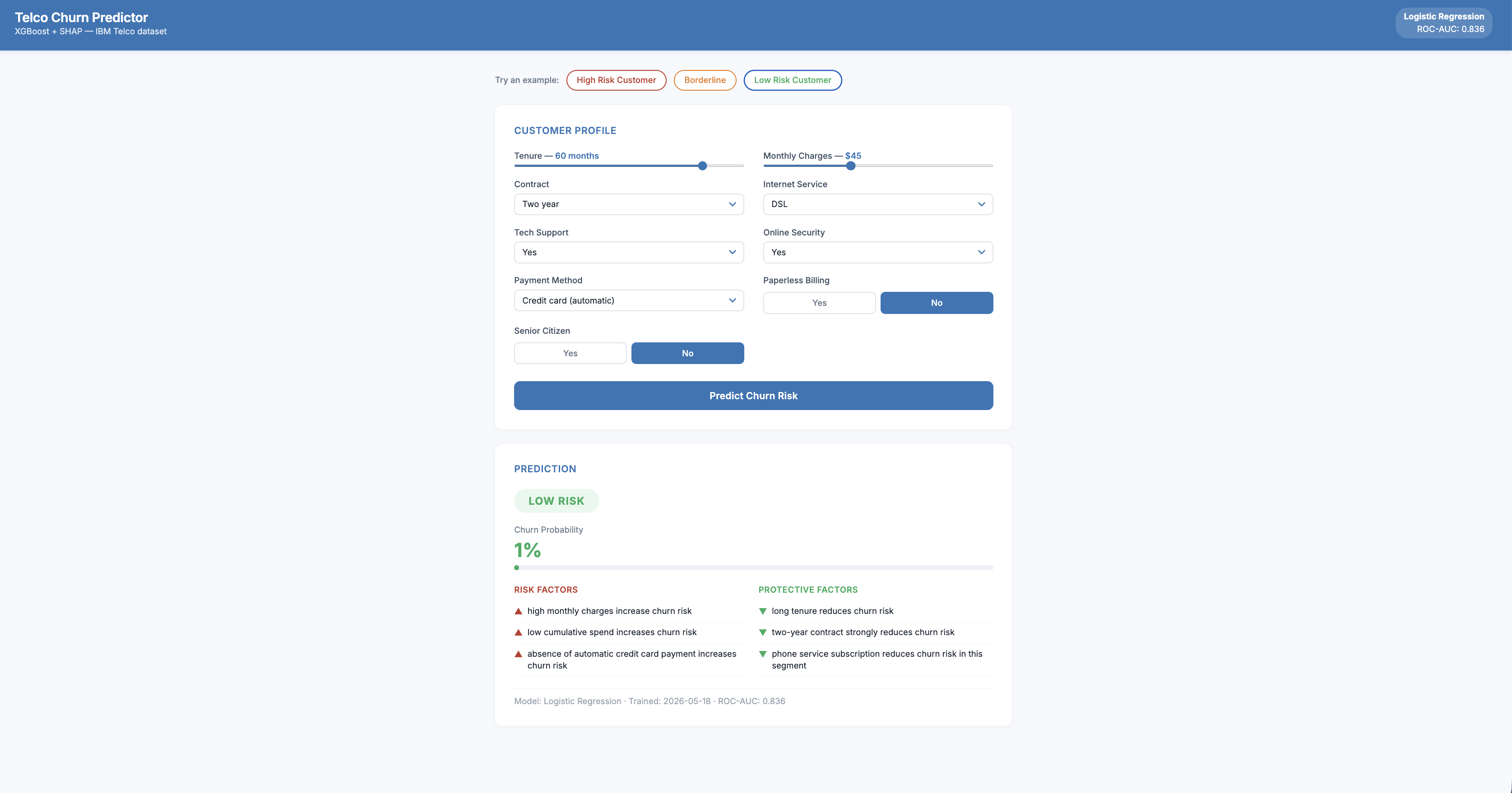 Telco Customer Churn Predictor screenshot 3